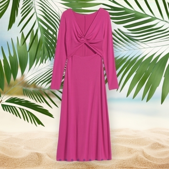 M - Old Navy | Fit & Flare Twist-Front Cutout Midi Dress - Picture 4 of 5